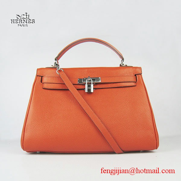 Hermes Kelly 32cm Togo Leather Bag Orange 6108 Silver Hardware